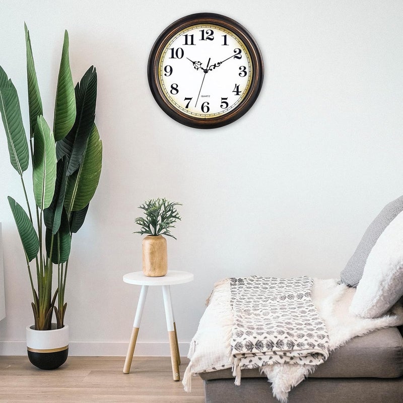 Yoiolclc Wall Clock Battery Operated Silent Non-Ticking Vintage Wall Clocks for Kitchen, School, Living Room (12Inch, Bronze) - Image 3